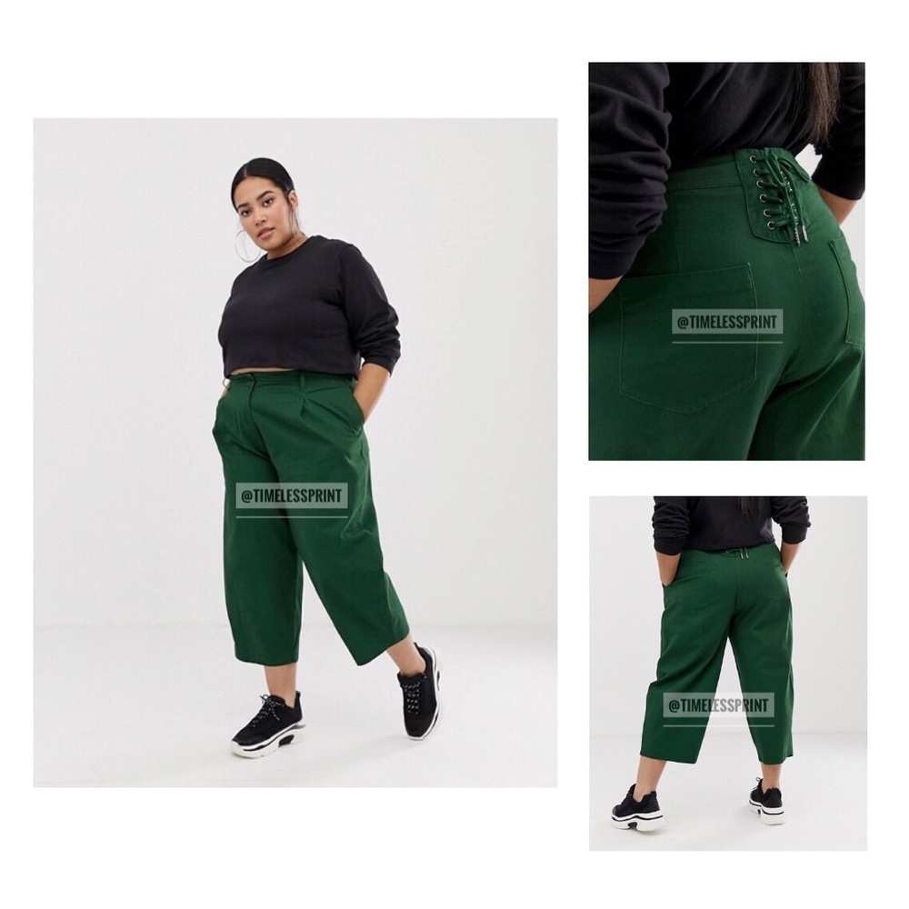 ASOS DESIGN Curve Wide Leg Green Pants